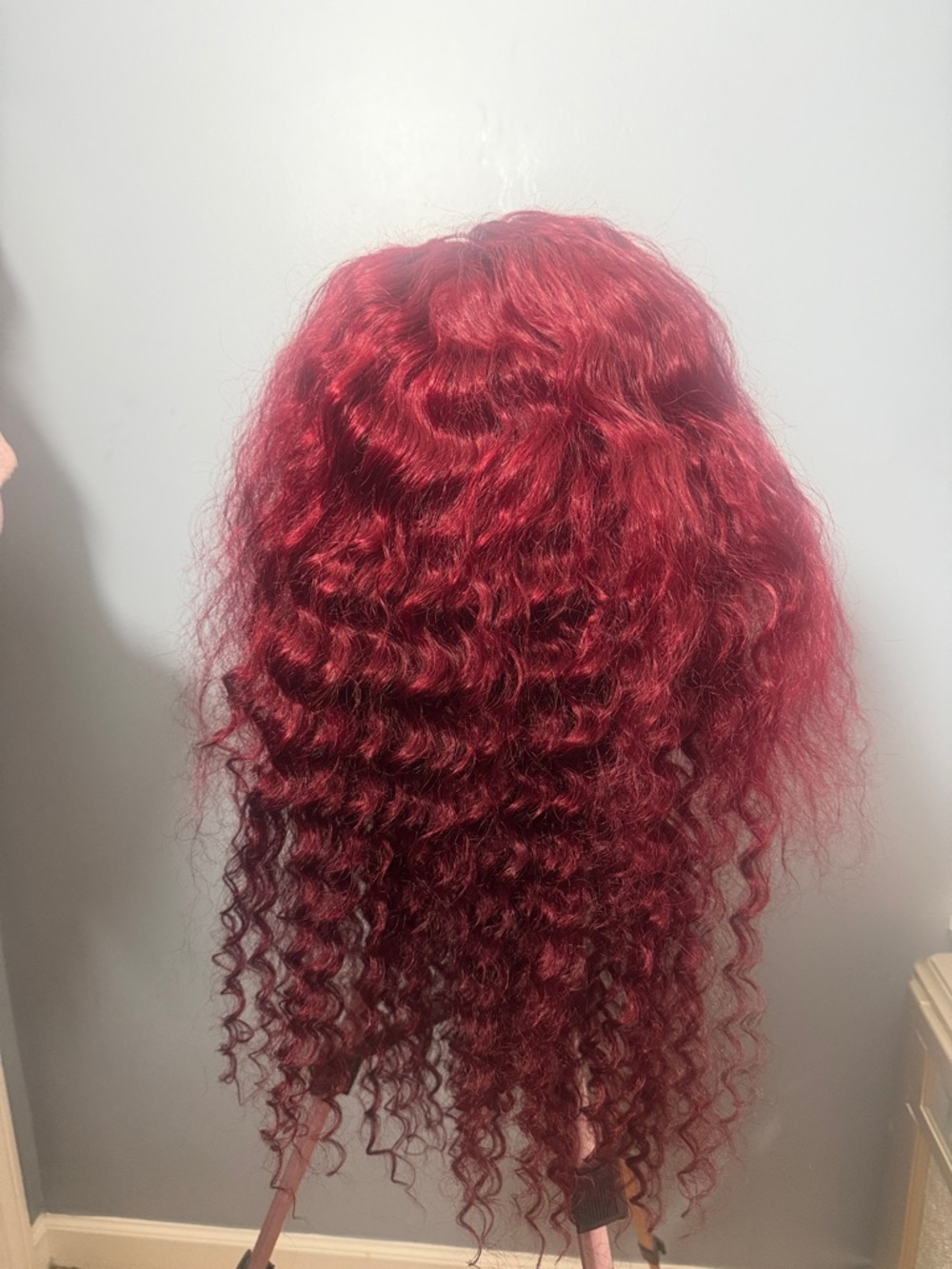 Deep Red Curly human Women's Wig - Vibrant Burgundy Style